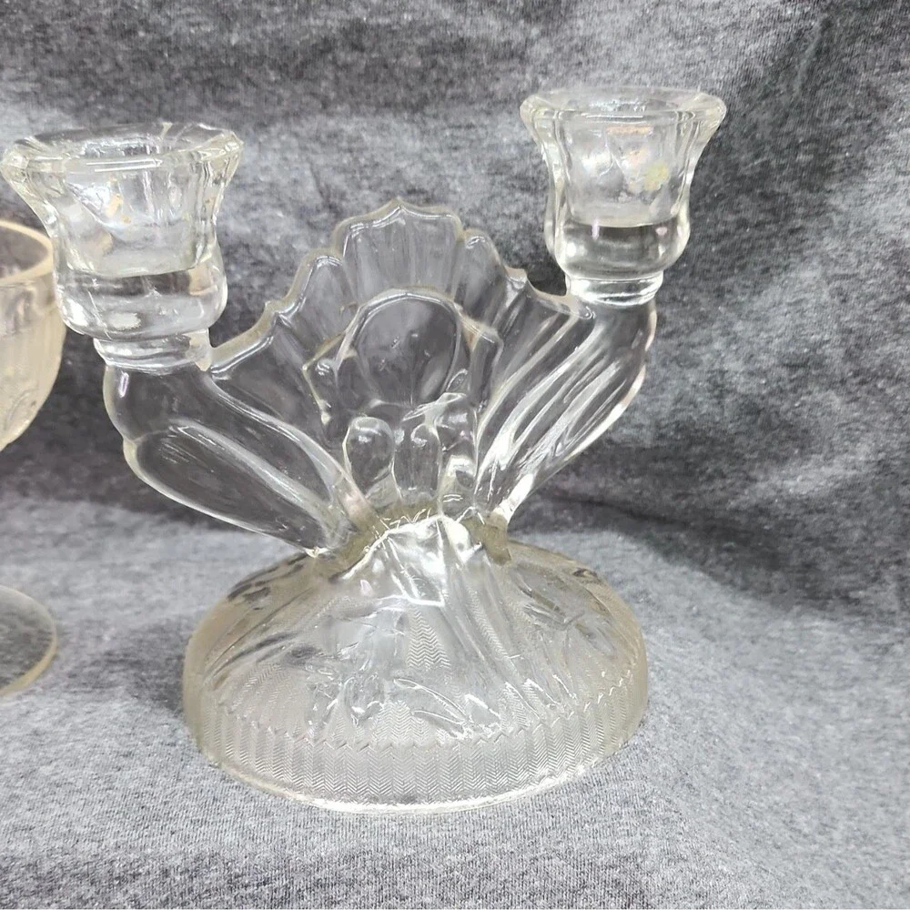 Jeannette Iris & Herringbone Glass Glass Lot Vintage Sherbets and Candle holders